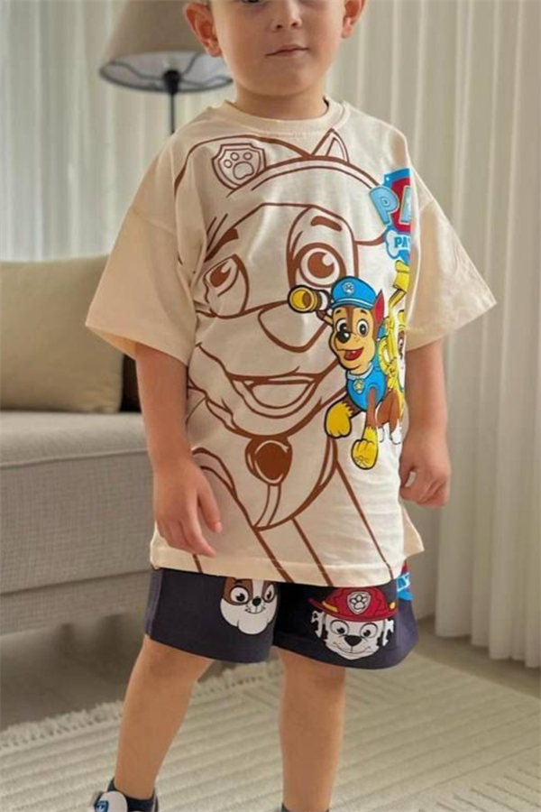 Erkek Çocuk Pawpatrol Krem Antrasit Yaz Şortlu Takım  