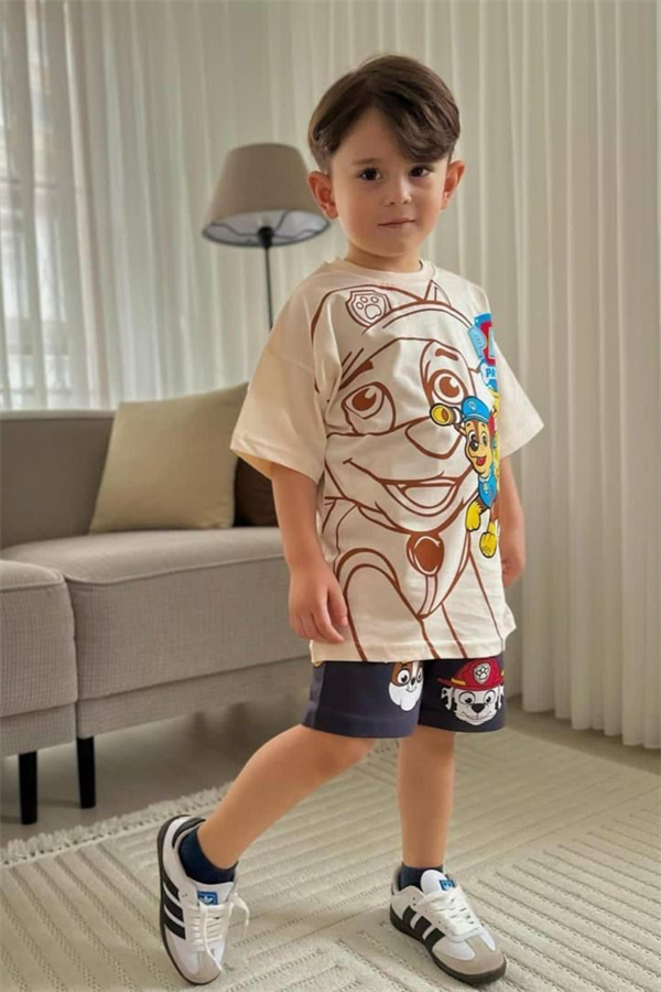 Erkek Çocuk Pawpatrol Krem Antrasit Yaz Şortlu Takım  