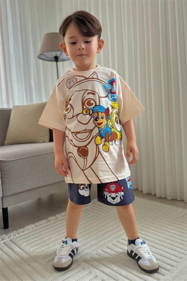 Erkek Çocuk Pawpatrol Krem Antrasit Yaz Şortlu Takım  