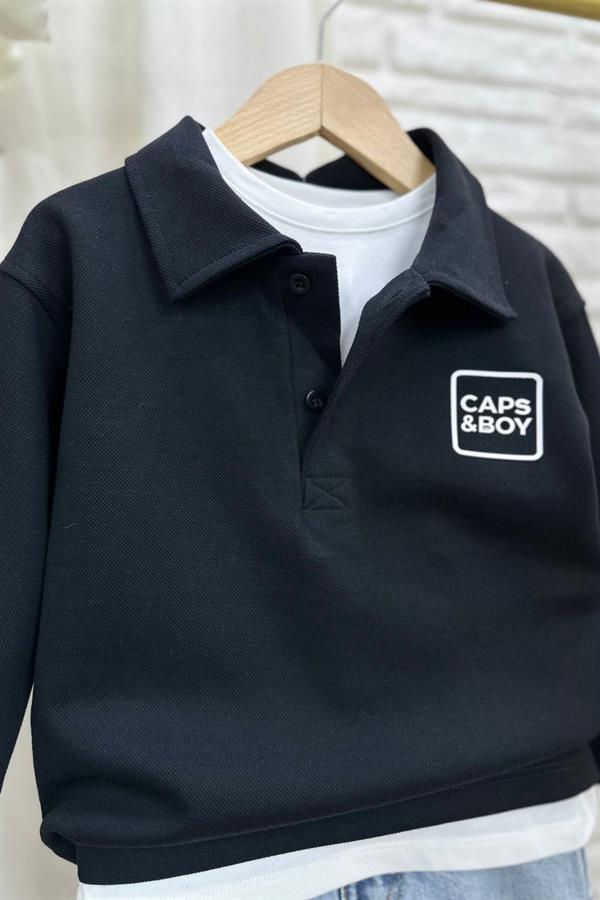 Erkek Çocuk Polo Yaka Siyah Jean Takım 