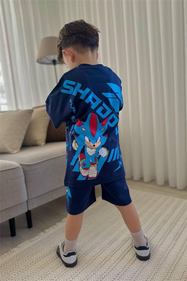 Erkek Çocuk Sonic Koyu Laci Yaz Şortlu Takım  