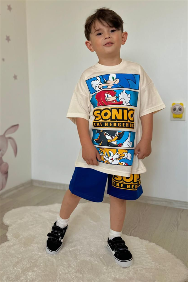 Erkek Çocuk Sonic Krem Laci Şortlu Takım