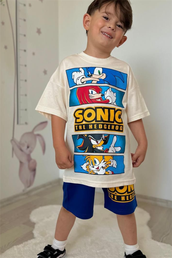 Erkek Çocuk Sonic Krem Laci Şortlu Takım