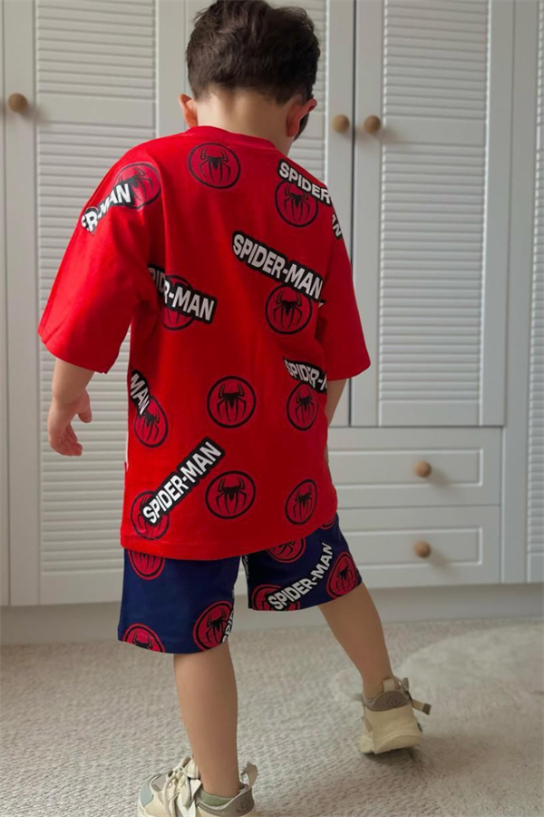 Erkek Çocuk Spiderman Kırmızı Laci Şortlu Takım