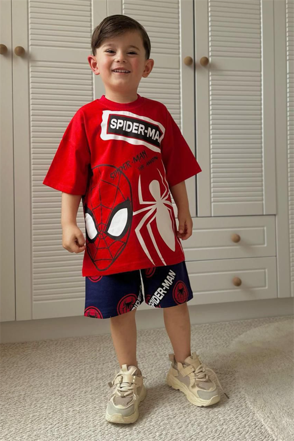 Erkek Çocuk Spiderman Kırmızı Laci Şortlu Takım