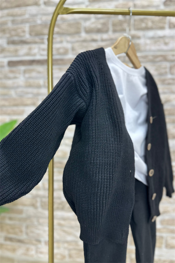 Erkek Çocuk Triko Siyah Hırka Pantolon Takım