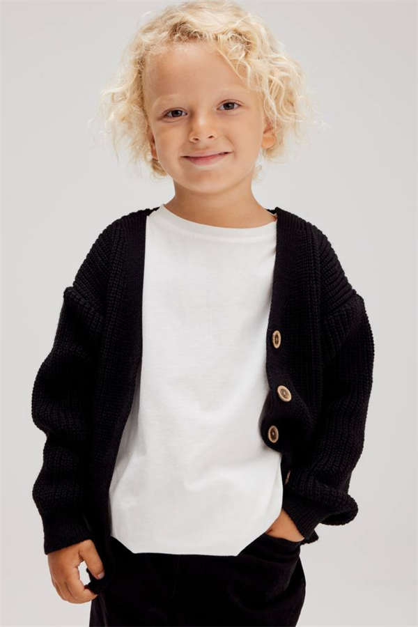 Erkek Çocuk Triko Siyah Hırka Pantolon Takım