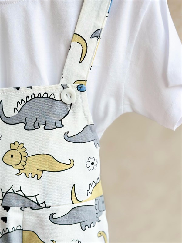 Erkek Çocuk Tshirt Dahil Denim Beyaz Şortlu Salopet