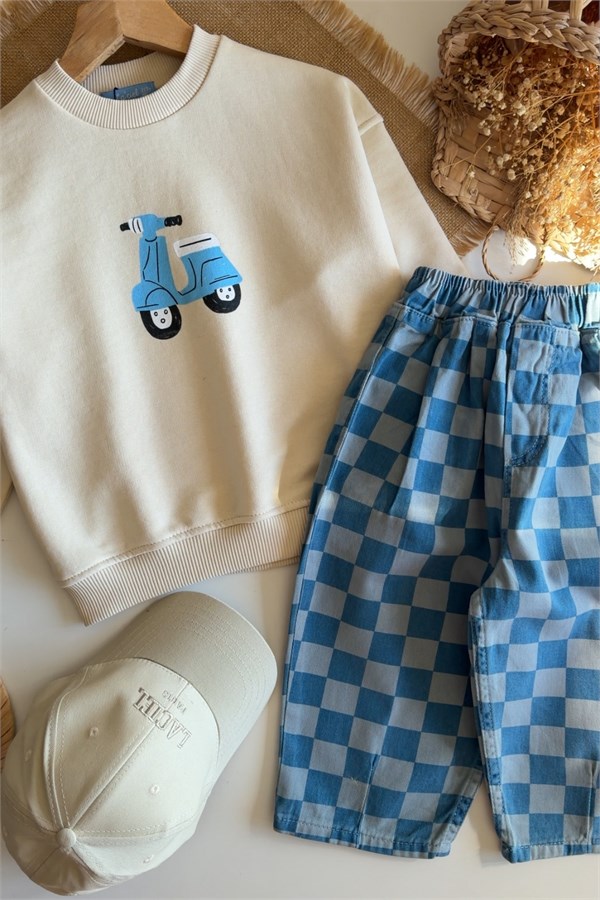 Erkek Çocuk Vespa Sweat & Damalı Jean Takım