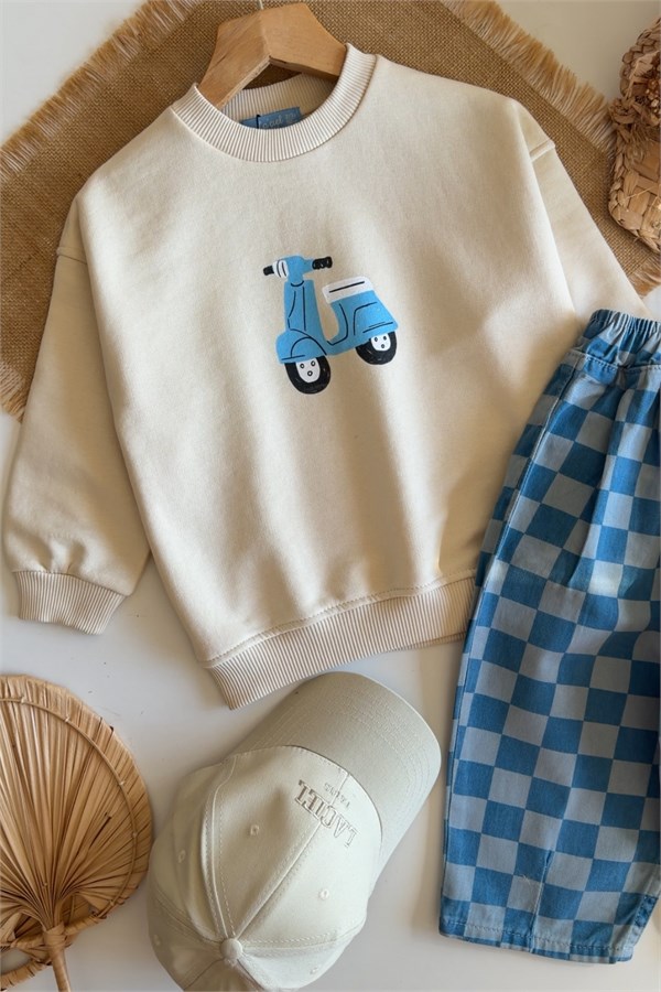 Erkek Çocuk Vespa Sweat & Damalı Jean Takım