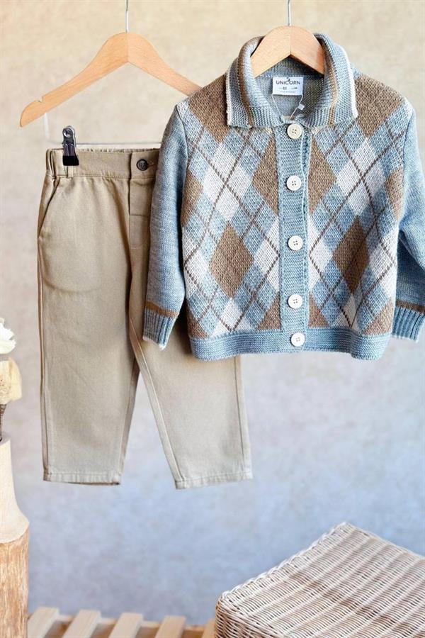 Erkek Çocuk Vintage Hırka Canvas Pantolon Takım