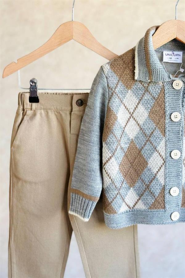 Erkek Çocuk Vintage Hırka Canvas Pantolon Takım