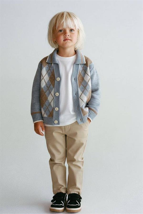 Erkek Çocuk Vintage Hırka Canvas Pantolon Takım