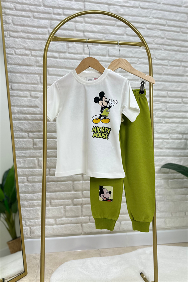 Erkek Çocuk Yağ Yeşili Mickey Mouse Takım 