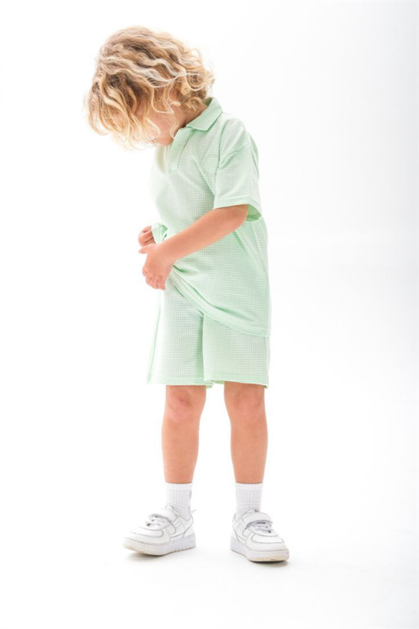 Erkek Polo Yaka Açık Yeşil Şortlu Takım