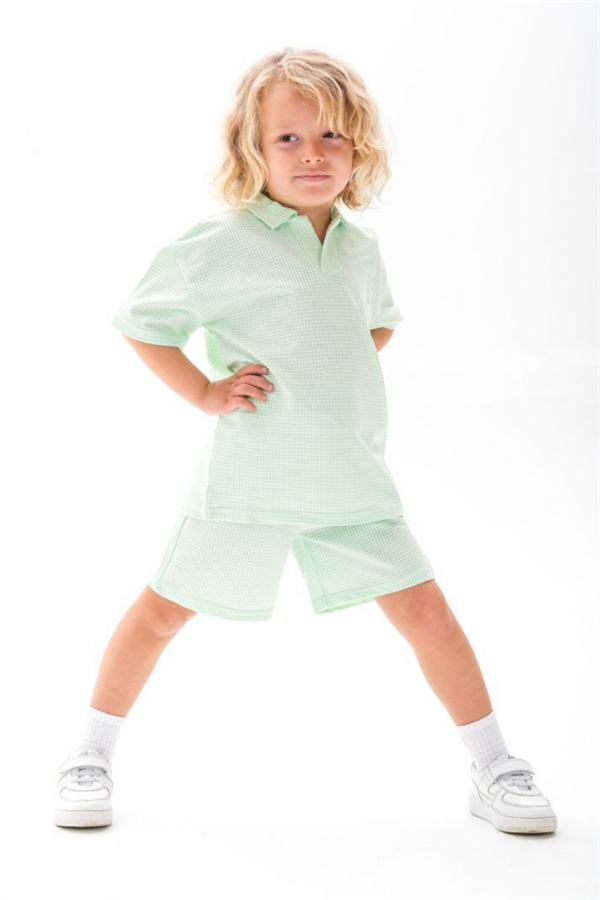 Erkek Polo Yaka Açık Yeşil Şortlu Takım