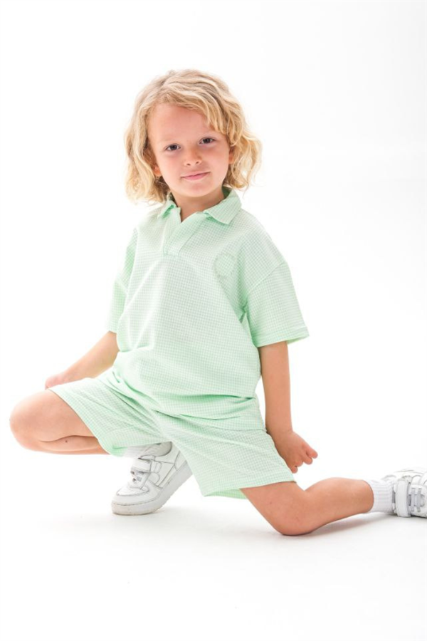 Erkek Polo Yaka Açık Yeşil Şortlu Takım