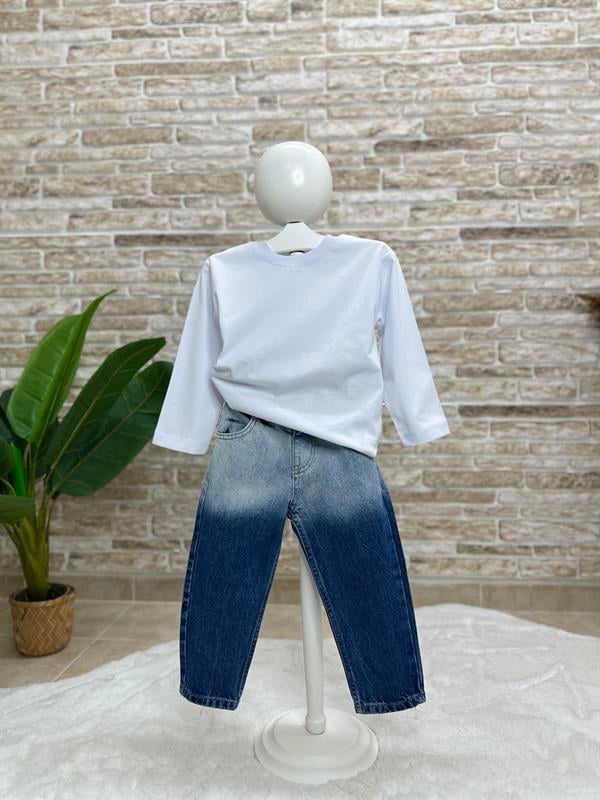 Erkek Çocuk Yıkama Detaylı Mavi Jean