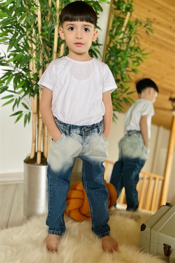 Erkek Çocuk Yıkama Detaylı Mavi Jean