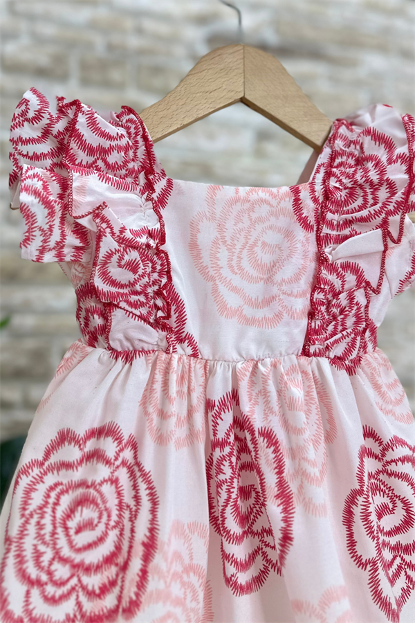 Fırfırlı Çiçek Detaylı Elbise