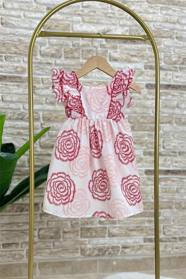 Fırfırlı Çiçek Detaylı Elbise