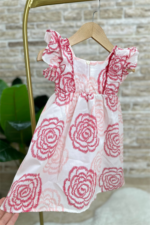 Fırfırlı Çiçek Detaylı Elbise