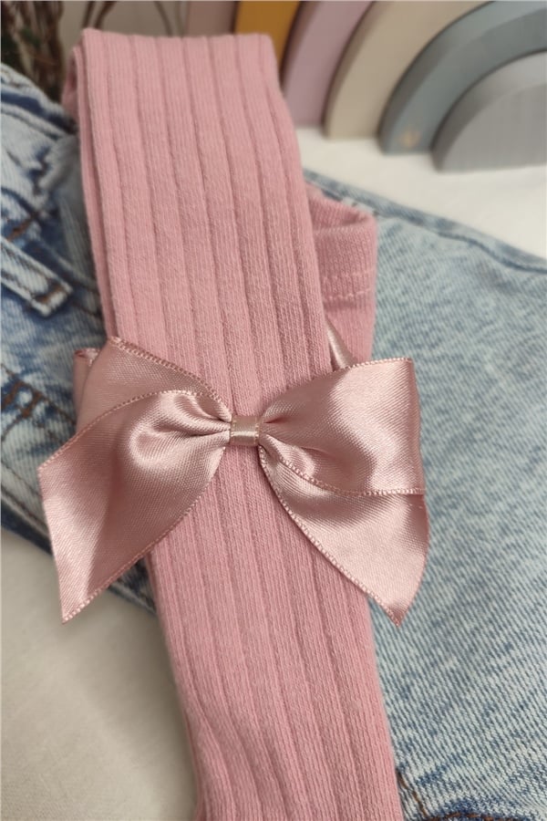 Fiyonklu Gül Kurusu Fitilli Külotlu Çorap