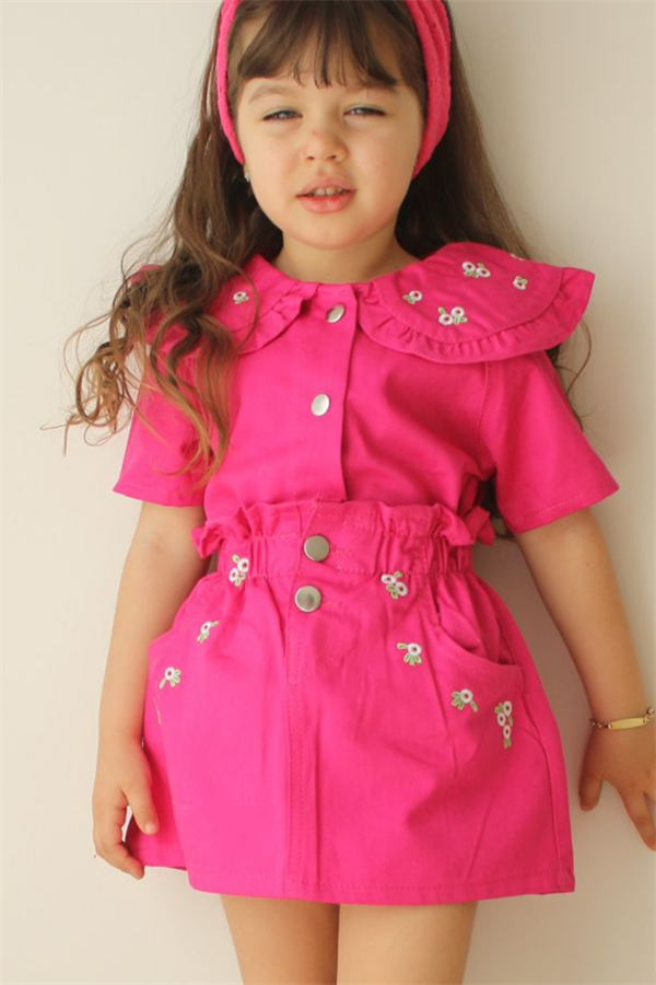 Fuşya Denim Etek Takım