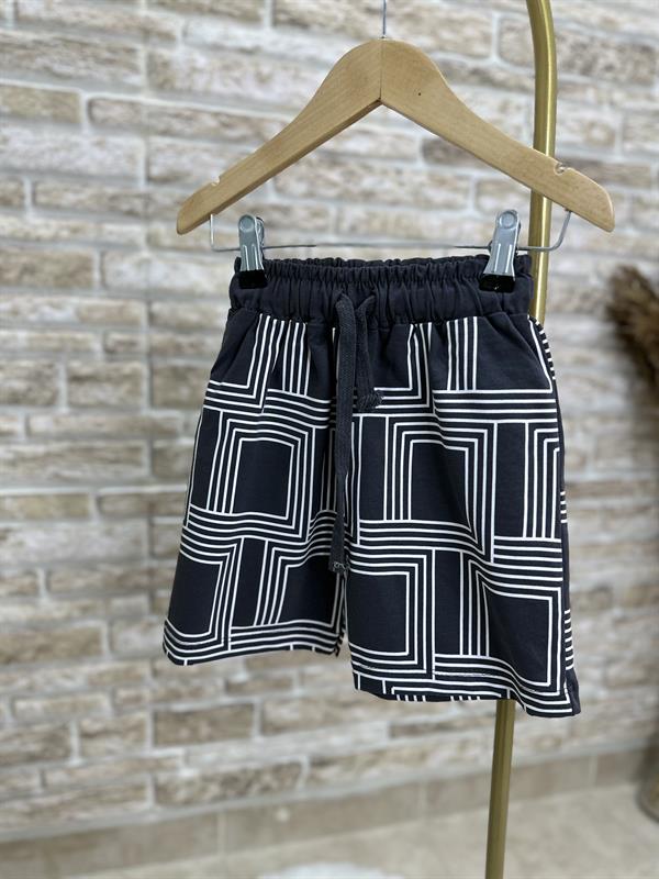 Geometrik Gri Çıtçıtlı Şort Takım