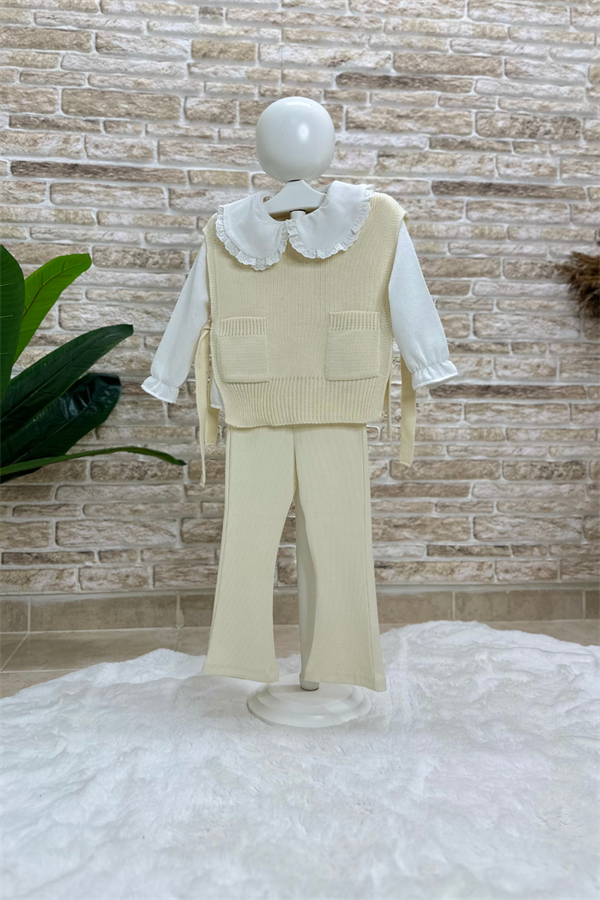 Gömlek Detaylı Bebe Yakalı Triko  Tayt Takım