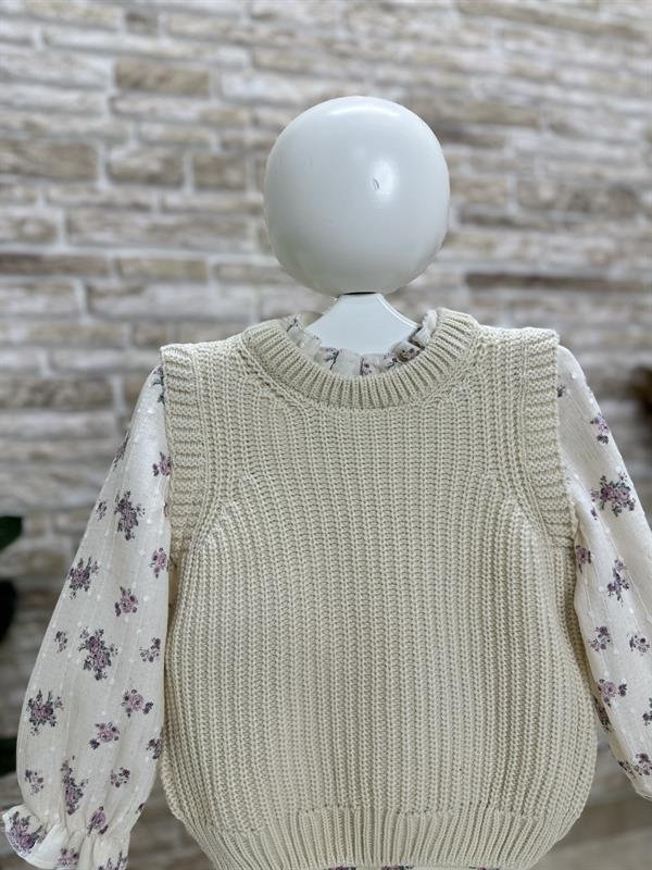 Gömlek Detaylı Triko Çiçekli Ekru Tayt Takım