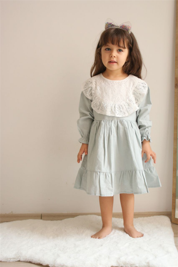 Kız Çocuk Güpür Detaylı Mint Elbise