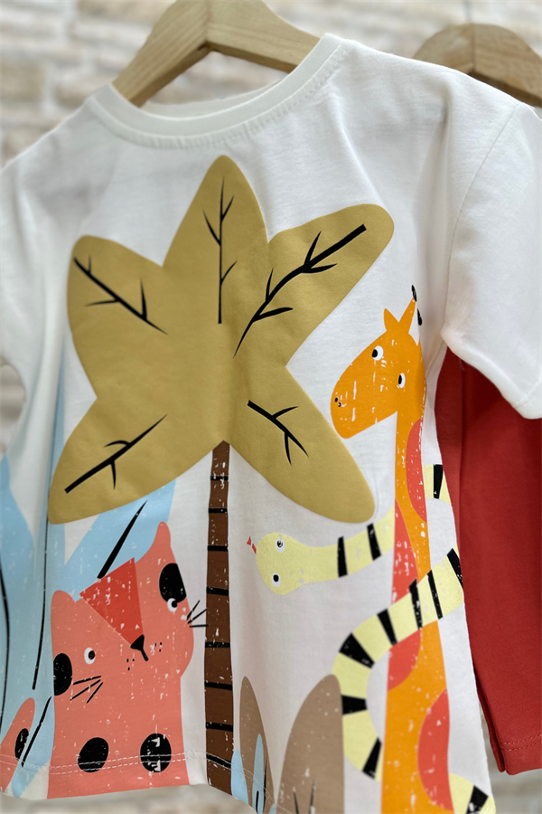 Hayvanlı Kiremit Şortlu Takım