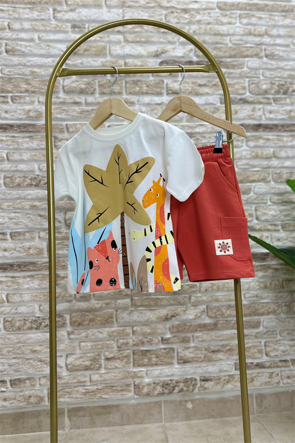 Hayvanlı Kiremit Şortlu Takım