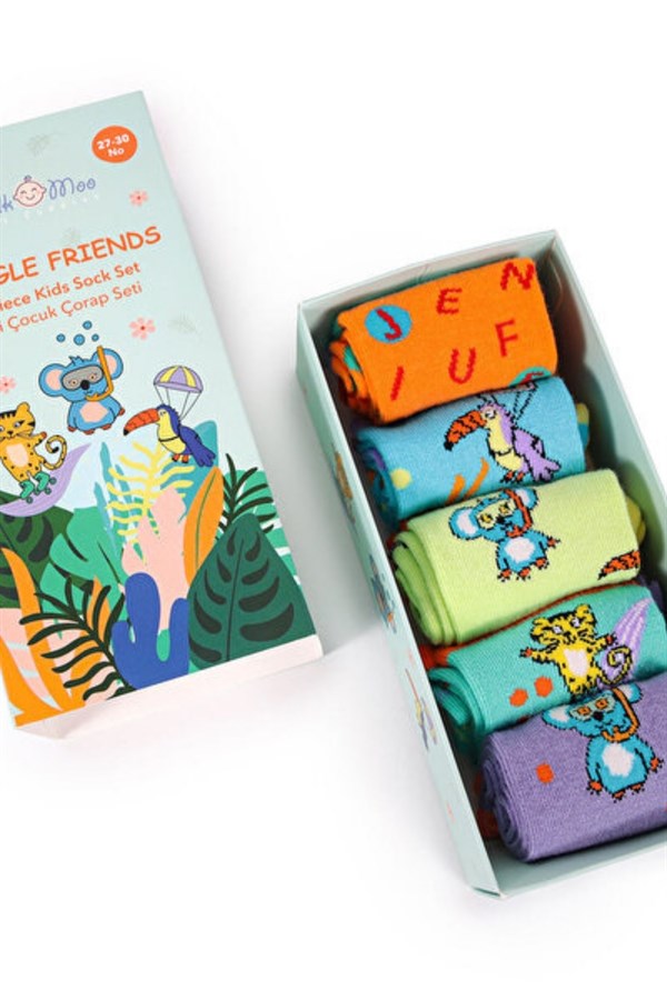 İthal Jungle Friends 5li Paket Çocuk Çorapları