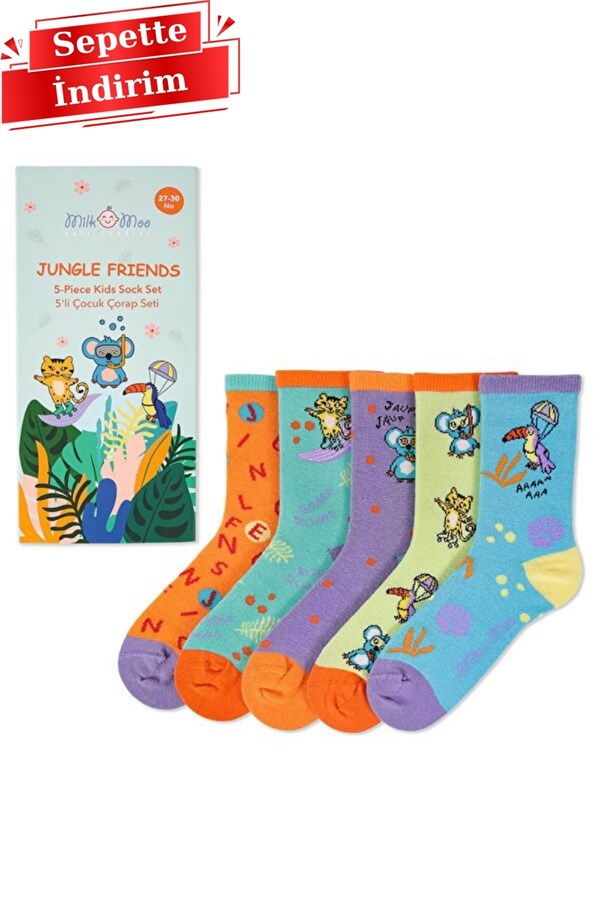 İthal Jungle Friends 5li Paket Çocuk Çorapları