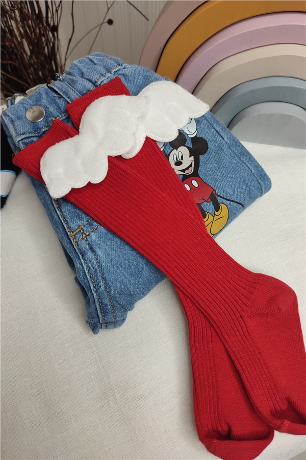 Kanatlı Kırmızı Diz Altı Çorap