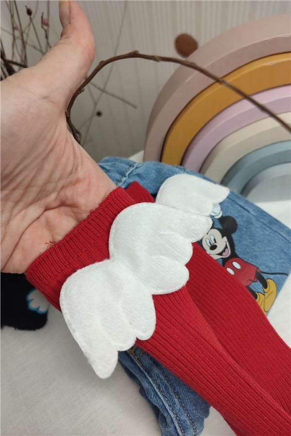 Kanatlı Kırmızı Diz Altı Çorap