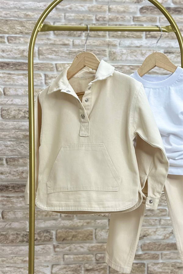 Kanguru Cepli Denim Krem Sweat