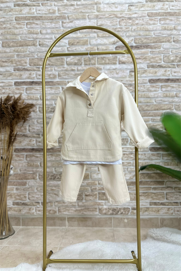 Kanguru Cepli Denim Krem Sweat