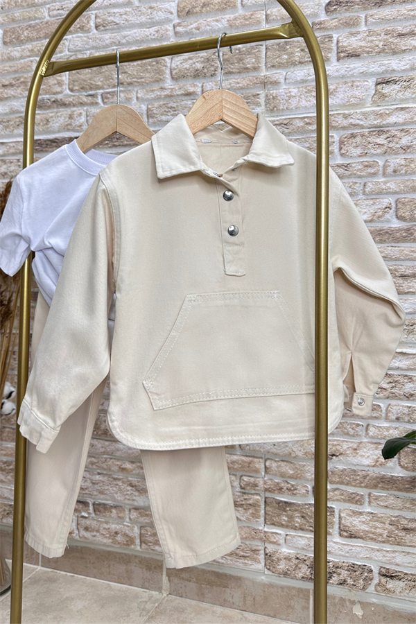 Kanguru Cepli Denim Krem Sweat