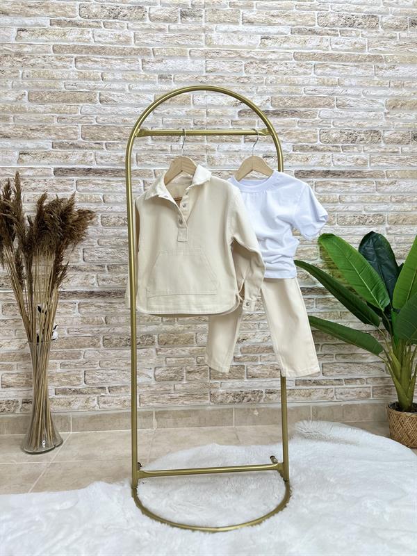 Kanguru Cepli Denim Krem Sweat