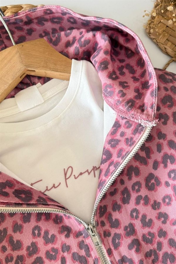 Kız 3lü Tshirt Dahil Leopar Denim Takım