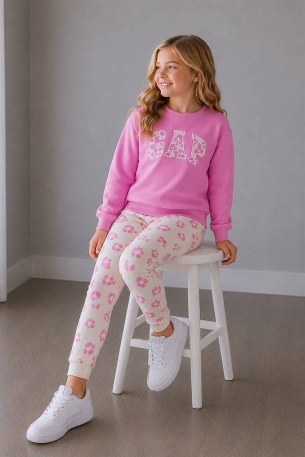 Kız Çocuk 2 İplik Gp Pembe Taytlı Takım