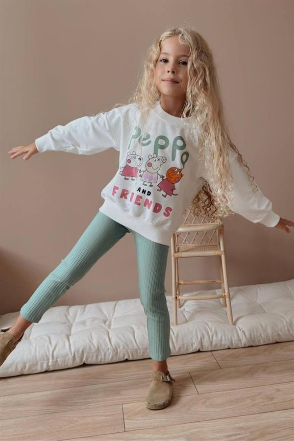 Kız Çocuk 2 iplik Peppa Yeşil Taytlı Takım