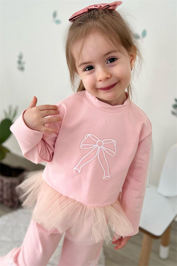 Kız Çocuk 2 İplik Tütü Detaylı Nakışlı Takım