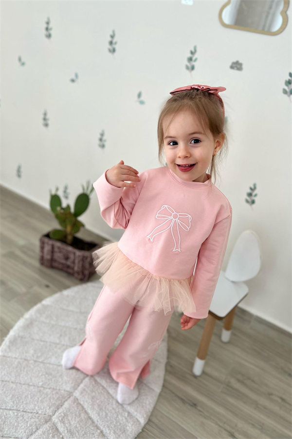 Kız Çocuk 2 İplik Tütü Detaylı Nakışlı Takım