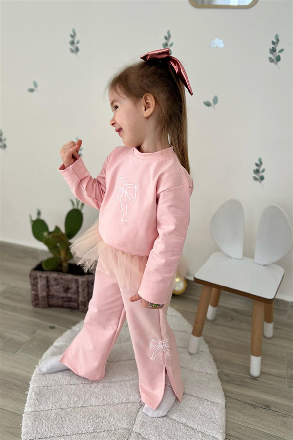 Kız Çocuk 2 İplik Tütü Detaylı Nakışlı Takım