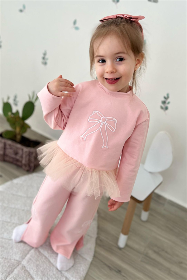 Kız Çocuk 2 İplik Tütü Detaylı Nakışlı Takım