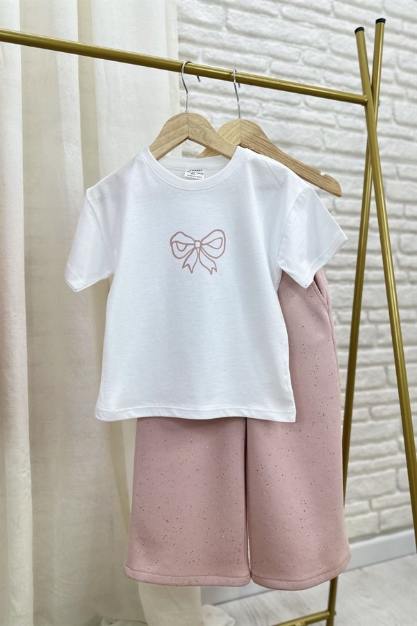 Kız Çocuk 3.lü Tshirt Dahl Simli Pembe Takım